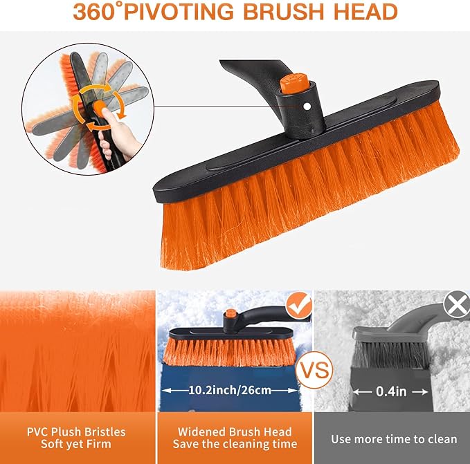31" Snow Brush and Ice Scrapers for Car Windshield, Detachable Extendable 360° Pivoting Snow Scrapers and Brush with Ergonomic Foam Grip for Car,Truck,SUV(Orange)