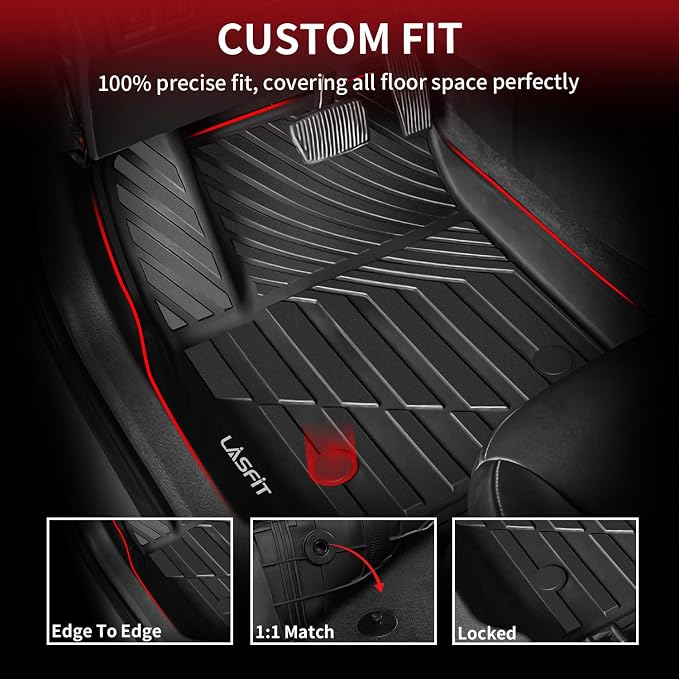 Floor Mats for Cadillac XT4 2019-2025, All Weather TPE Custom Fit Automotive Floor Mats for Cars, 1st and 2nd Row Car Floor Mats Full Set for Cadillac XT4 Accessories, 3 PCS, Black