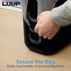 Luup Trash Can (Black) - Reuse Grocery Bags - Plastic Garbage Container for Bathroom, Vanity, Laundry Room, Kitchen, Office, Garage - 2.5 Gallon Wastebasket with Hooks to Secure Trash Bags