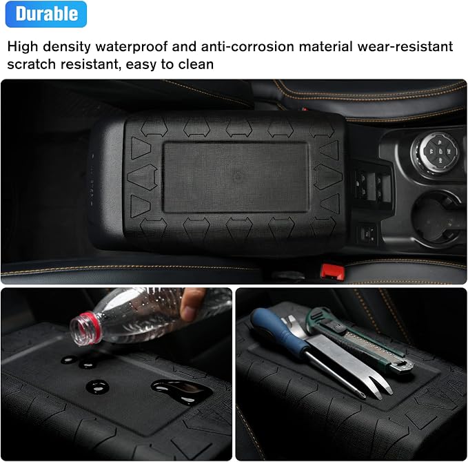 Center Console Armrest Cover Applicable to Ford Bronco 2021 2022 2023 2/4 Doors, Waterproof Car Interior Accessories Arm Rest Pad Cover Protector, Black