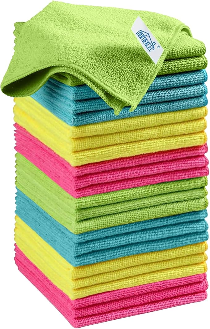 Microfiber Cleaning Cloth, 24 Pack Cleaning Rags, Cleaning Towels with 4 Color Assorted, 11.5"X11.5"(Green/Blue/Yellow/Pink)