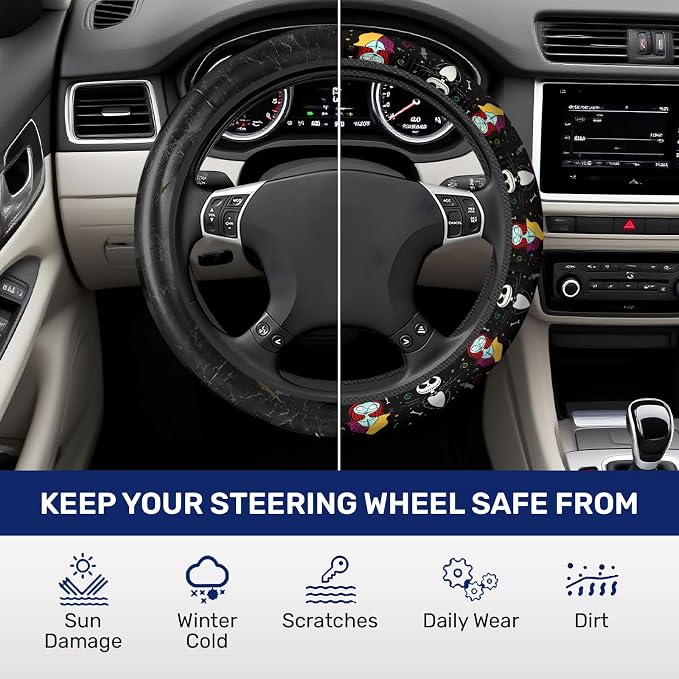 Nightmare Couple Steering Wheel Cover, Non Slip Polyester Car Wheel Protector for Car SUV Truck, Universal 15 Inch