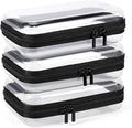 3 Pack Clear Hard Shell Zipper Case, Clear Zipper Pouches Waterproof Makeup Organizer & Travel Toiletry Bag, Plastic Pouch for Travel Office Storage, Home, Black Small Size