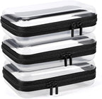 3 Pack Clear Hard Shell Zipper Case, Clear Zipper Pouches Waterproof Makeup Organizer & Travel Toiletry Bag, Plastic Pouch for Travel Office Storage, Home, Black Small Size