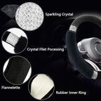 Rhinestone Fluffy Steering Wheel Cover - Comfortable Non-Slip Luxury Faux Wool, Universal Fit for 14.5" to 15" Steering Wheels