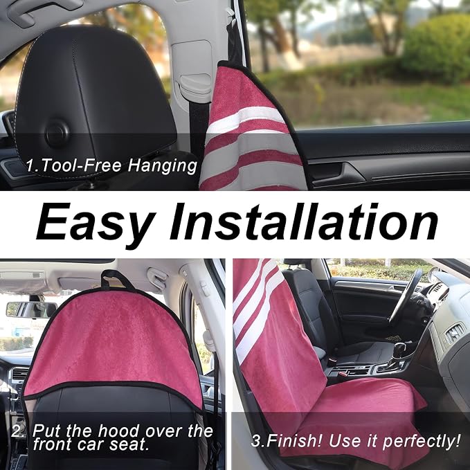 Waterproof Car Towel Seat Covers Front Seats for After Gym Workout,Auto Universal Interior Sweat Towels Cloth Bucket Carseat Cover Protector for Trucks SUV RV Boat Van (Wine Red with White)