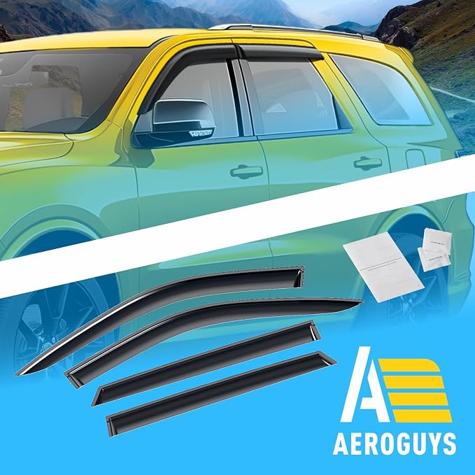 Extra Durable Window Deflectors Tape-On Window Visors Rain Guards Fit for Dodge Durango 2011-2026, Sun Visors, Wind Vent for Shades, Exterior Car Accessories - 4pcs. AG0799