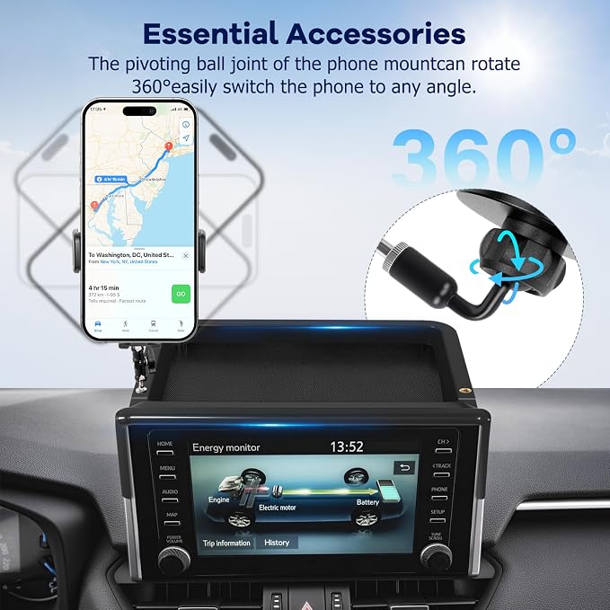Car Phone Holder Fit for Toyota RAV4 Hybrid LE/XLE/Premium 2019-2025 W/Dash Tray Storge Box Organizer, Cell Phone Mount for RAV4 Accessories 7/8 inch Touch Screen (Not Fit 9/10.5 inch)