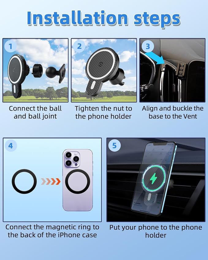 PZK Car Phone Mount for Chevy quinox 2018-2023 Accessories Custom Air Vent | Chevy Car Phone Holder Magnetic 15W Fast Wireless Charger Air Vent 360° Rotation Hands Free Magsafe Phone Cradles