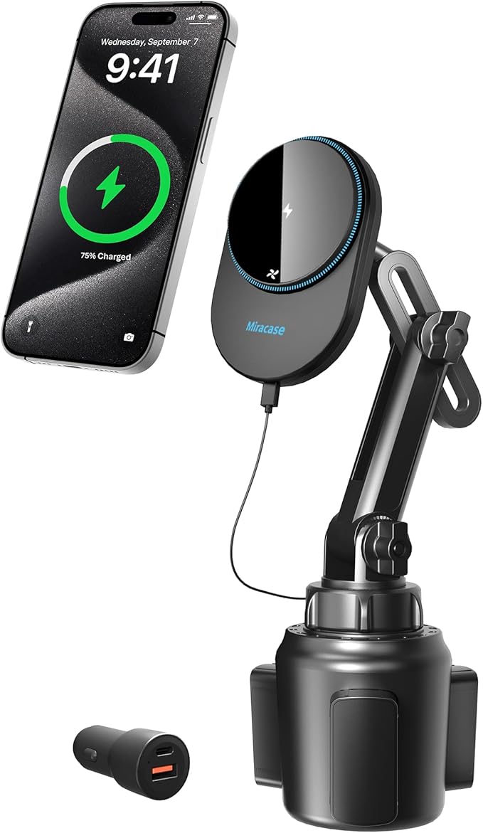 for Magsafe Car Mount Charger, 15W Fast Charging Cup Holder Phone Holder Wireless Magnetic Charger with Heat Dissipation System Only Fit iPhone 16/15/14/13/12 Series