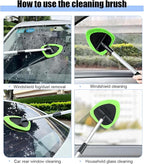 Car Windshield Cleaner Tool, Vehicle Window Detailing Cleaning Kit with Extendable Handle & 4 Washable Microfiber Pad, Auto Glass Wiper Cleaner for Exterior & Interior, Universal Fit (Green)