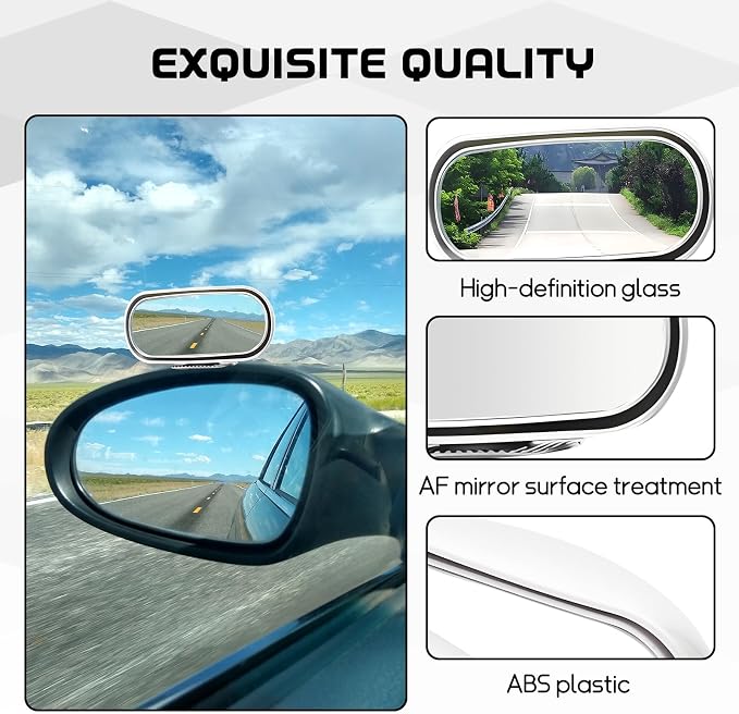 2PCS Car Blind Spot Mirror, Rectangular HD Glass Blind Spot Mirrors for Cars, 360° Adjustable Wide Angle Auto Blindspot Side Rear View Mirror, Car Accessories for SUV Truck (Stick-on, White)