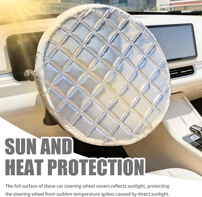 Upgraded Car Steering Wheel Cover Sun Shade,Aluminum Film Car Wheel Cover with 3-Layer Structure for Heat Insulation,Foldable 15.75" Steering Covers for Cars SUVs