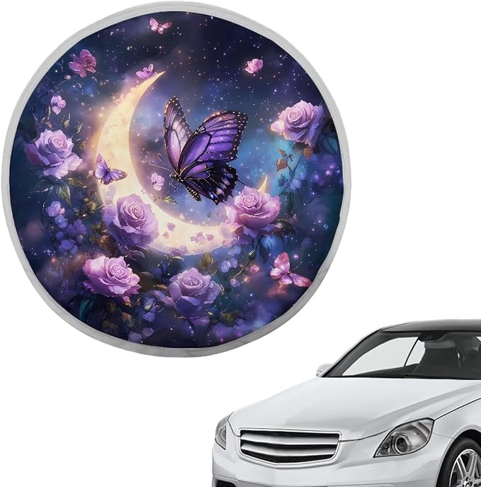 Steering Wheel Sun Shade Cover 17 inch Cooling Steering Wheel Sun Cover for Heat Protection Moon Rose Butterfly Car Accessories Heat Reflector Fit Most Cars SUV Trucks Van