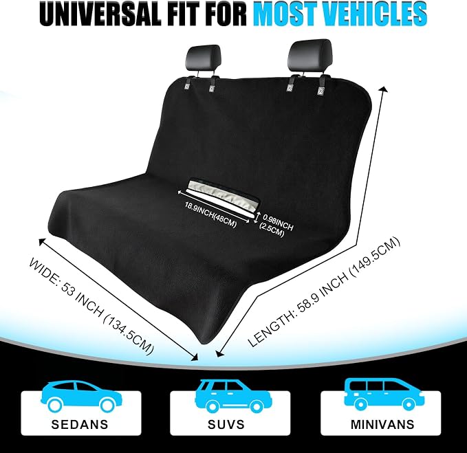 Waterproof Towel Rear Seat Cover for Cars, SUVs, Trucks & Sedans, Heavy Duty Sweat Towel Back Seat Protector for Post-Gym, Beach, Dogs & Kids, Machine Washable, Non-Slip, Black, 55" x 59"