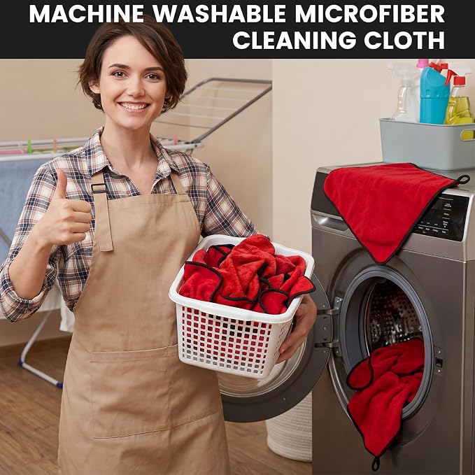 60 Pcs Red Microfiber Towels: 16"x16" Microfiber Drying Towels Bulk Micro Fiber Car Cleaning Cloth for Cars Drying Washing Polishing Cleaning Household Supplies