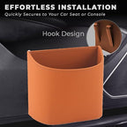 Leather Car Trash Can – Leakproof & Easy-to-Clean Car Trash Bin for Luxury Cars, SUVs & Trucks | Includes 60 Custom Liners, Secure Hook, Easy Install, Brown