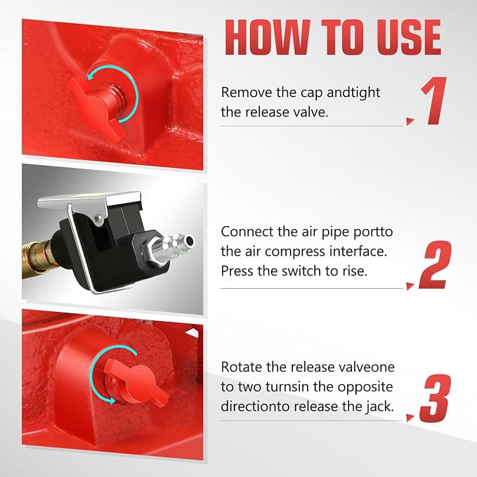 20 Ton Air Hydraulic Bottle Jack Air-Operated Hydraulic Bottle Jack Portable Low Profile Manual Jack Air Jack for Car Pickup Truck RV Auto Repair w/Handle, TOOLS-00769