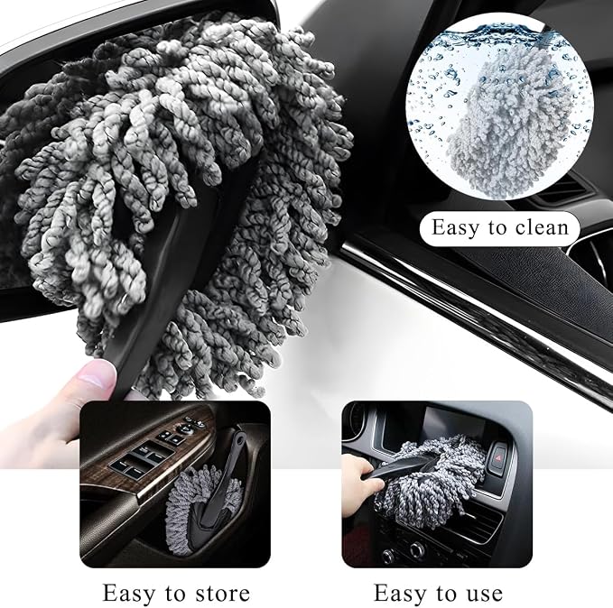 Car Dash Duster Brush, Super Soft Microfiber Multi-Functional Car Cleaning Brush, Scratch Free Dash Dusting Tool with a Anti-Skid Handle for Vehicle Home Kitchen Cleaning (Gray)