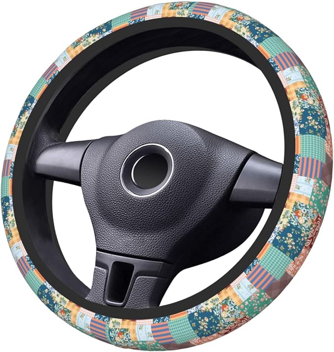 Boho Patch Elastic Steering Wheel Cover Non-Slip Breathable Steering Wheel Protector Fit Auto, SUVs, Truck