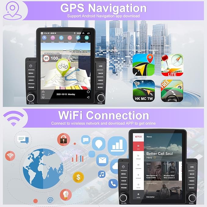 2+32G Double Din Car Stereo Radio Upgraded for Honda CRV 2007–2011 with Wireless Carplay Android Auto, 9.7'' Touch Screen Android 14 GPS Navi Head Unit FM/SWC/WiFi/Bluetooth/Camera