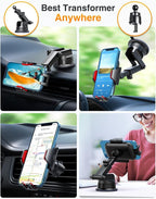 [True Military-Grade] Car Phone Holder [Best Suction & Clip] Cell Phone Mount for Dashboard Windshield Vent Truck Cradle Dash Stand for iPhone 15 Pro Max 14 13 12 Android, Red