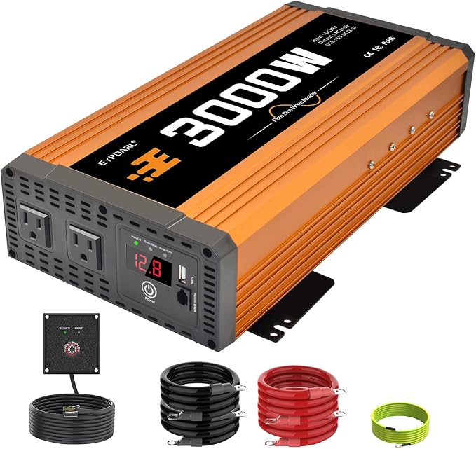 3000 watt Power Inverter Pure sine Wave 3000W 12v to 110v for car Vehicles Truck Camping Solar Panel Power Converter with Clamps and Remote car Power inverters 3000W