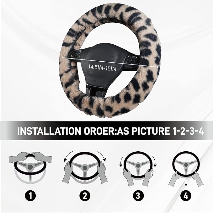 Steering Wheel Cover, Fluffy Car Wheel Covers for Women/Girls/Ladies，Soft Wool Fur Steering Wheel Protector, Universal 14 1/2 inches to 15 inches - White