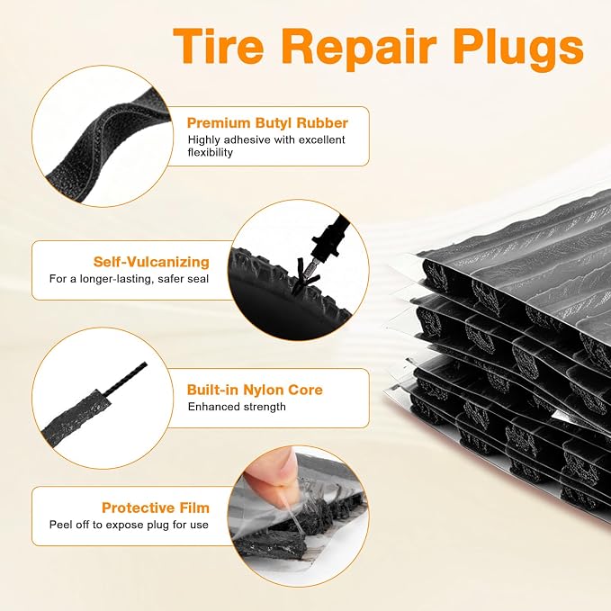 Sixzoo 30 PCS Tire Plugs Heavy Duty, 8" X 0.24" Tire Repair Plugs, Rubber Tires Plug, Tires Repair Strings for Tubeless Puncture Car, RV, SUV, ATV, Motorcycle, Truck,Tractor (Black)