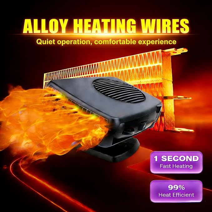 Car Heater, 12V 200W Car Heater Portable（ Plugs into Cigarette Lighter）, Portable Heater for Car, 360° Rotatable Car Defroster Windshield Heater