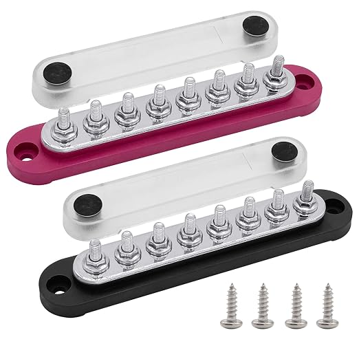 8 x M5 (#10) Studs Power Distribution Block Bus Bar 12V, 5.9" HD 120A Marine BusBar Battery Distribution Block W/Cover for Car Boat Solar (Red & Black)