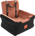 Dog Car Seats for Small/Medium Dogs, Elevated Memory Foam Dog Booster Seat, Detachable Washable Pet Car Seat with Safety Belts & Storage Pockets (Black-Brown)