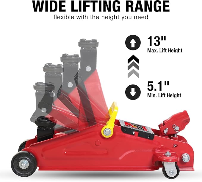 TAM82012-1 Torin Low Profile Hydraulic Trolley Service/Floor Jack with Blow Mold Carrying Storage Case, 2 Ton (4,000 lb) Capacity, Red