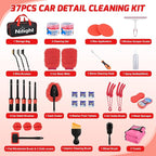 37PCS Car Detailing Kit Auto Cleaning Tools Wash Set with Storage Carry Bag Home Use for Interior Exterior Deep Clean Car Care Windshield Dashboard Seat Air Vents Wheels Tires, Red