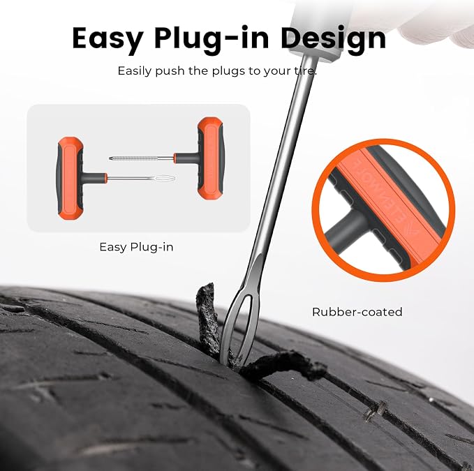 Tire Repair Kit 42 Pcs, Heavy Duty Tire Plug Kit to Fix Punctures, Tire Repair Tool with Plugs for Car, Motorcycle, ATV, Jeep, Truck, Tractor, Gifts for Him Her Men Women, Vivid Orange