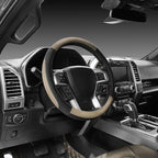 Car Steering Wheel Cover for F-150 Tundra Range Rover 15.5-16 inch, Black and Beige Microfiber Leather