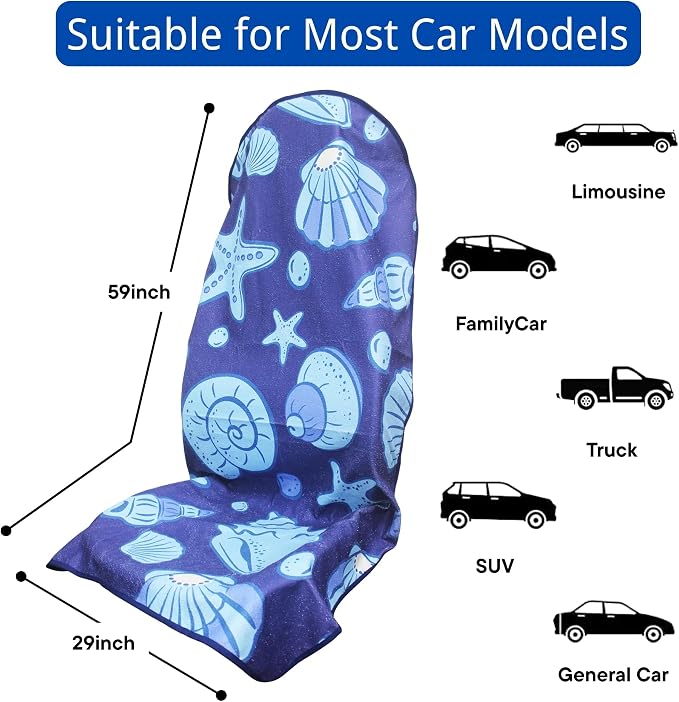 Waterproof Car Seat Cover for Front Seats, Protector for Cars SUVs Trucks, Sweat Towel Seat Covers Bucket for Gym,Workout,Beach,Hiking Swimming(Conch Shells Starfish, 2PCS)