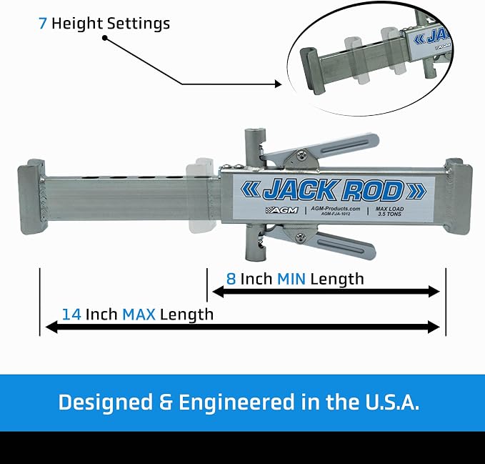 AGM Jack Rod, 3.5 Ton Dual Lever Locking Support Bar for Floor Jacks, Jack NOT Included, 14" Travel, 3.7 lb, Compact Jack Stand Alternative for Cars, SUVs, EVs, Safer, Vehicle Support