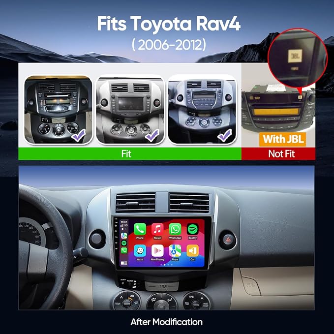 Car Radio Upgrade for Toyota RAV4 2006 2007 2008 2009 2010 2011 2012 with 9 Inch IPS HD TouchScreen/Android12/5G WiFi/Wireless CarPlay Android Auto/GPS FM/SWC Bluetooth 1080P Backup Camera