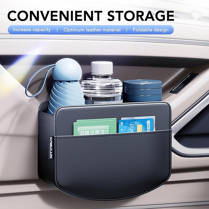 Car Door Organizer & Cup Holder, Multifunctional Car Storage Box, Trash Can, Large Capacity Storage Bag, Foldable Side Storage Pouch, Interior Accessory for Sedan SUV Truck (Sleek Minimalist)