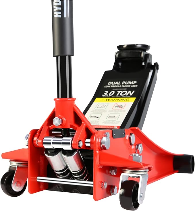 Floor Jack, Professional Heavy Duty Hydraulic Floor Jack, Low Profile Steel Racing Floor Jacks w/2 Piston Quick Lift Pump, Lifting 3.3"-18.5" 3 Ton(6000lb) Capacity Red