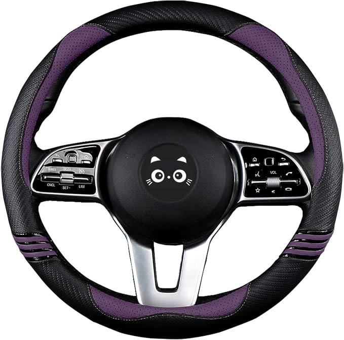 Steering Wheel Covers with Leather and Anti-Slip Rubber Ring, Universal Fit 14.5-15 inches for Cars,SUV (Purple/Black)