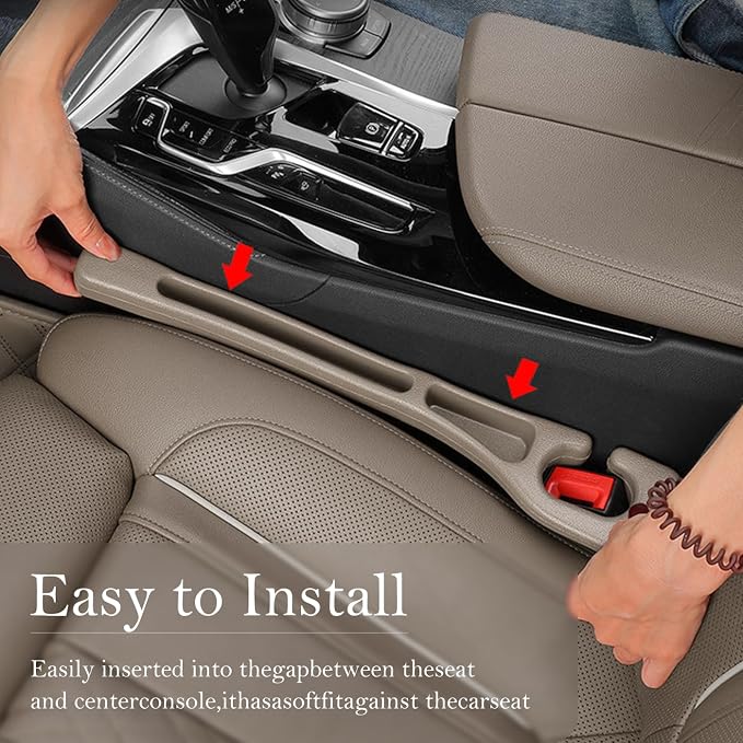 Car Seat Gap Filler 2-Pack, Universal Car Seat Gap Filler Organizer, Seat Gap Plug – Fills Gap Between Seat & Console (Beige)