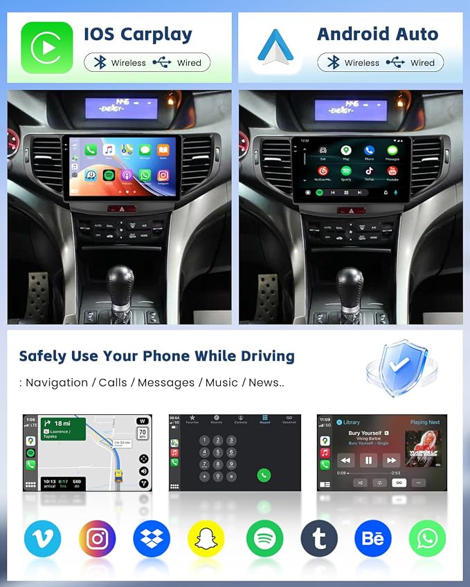 4+64G Android 15 Car Radio for Acura TSX 2009-2014/Honda Accord 2008-2012, 9" 1280 * 720 Incell Touchscreen Car Stereo Wireless CarPlay Android Auto, 5GHz WiFi, Bluetooth 5.0, EQ, GPS, Backup Cam, SWC