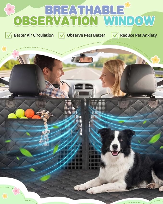 Back Seat Extender for Dogs, Dog Car Seat Cover with Detachable Hard Bottom Holds 440 LB, 600D Heavy Dog Seat Cover with Seatbelt, 100% Waterproof Backseat Extender for Sedan SUV Truck