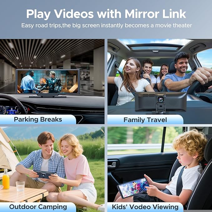 9.26'' Carplay Screen with 2.5K Dash Cam and 1080P Backup Camera | Portable Wireless Car Play Android Auto, Upgrade Navigation, Mirror Link, Voice Control, Hands-Free for iOS 11+ Android 11+