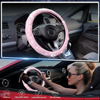Pink Steering Wheel Cover 2026, Auto Cute Diamond Bling Comfort Leather Girly Car Interior Accessories Protector Sparkly Automotive Decoration for Women Girl Coquette