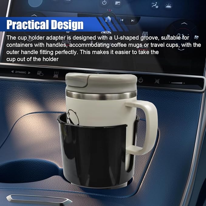 2-in-1 Car Cup Holder Extender, Automotive Drink Holder Adapter with Base, Multifunctional Vehicle Cup Holders Insert for Beverages, Snacks, Bottles, Phone Storage (2PCS)