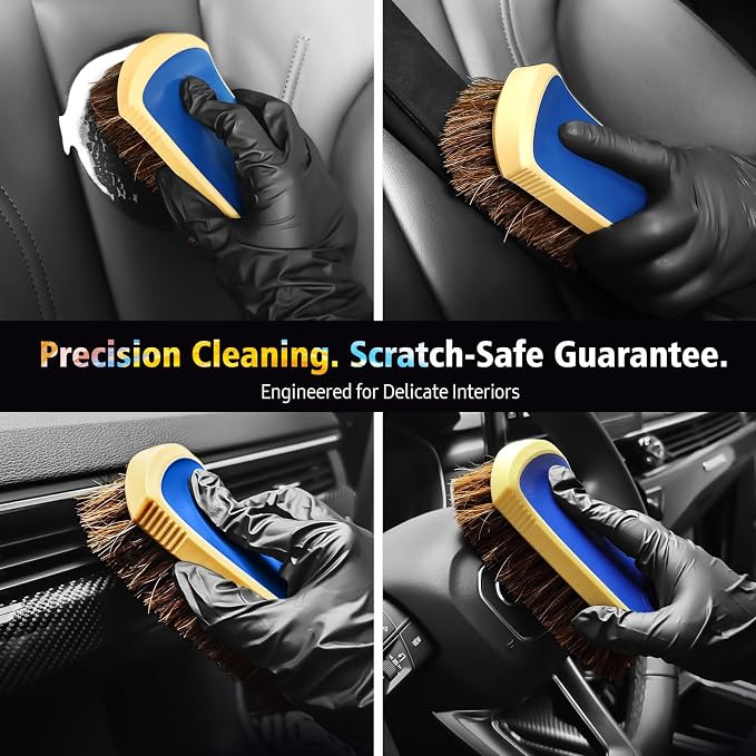 Horse Hair Leather Cleaning Brush - Upgraded Long Bristle Car Leather Brush with 360° Soft Grip, for Car Interior Seats, Sofa, Upholstery & Furniture Care