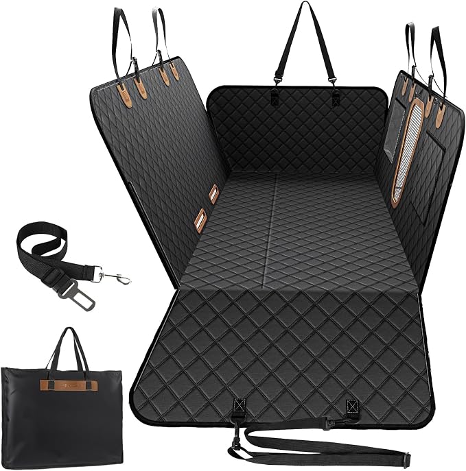 A-Pce Dog Car Seat Cover for Back Seat, Hard Bottom Back Seat Extender for Dogs, Back Seat Pet Cover for Dogs - Supports 400lbs, Waterproof Heavy Duty Scratch Dog Hammock for Car SUV and Small Truck